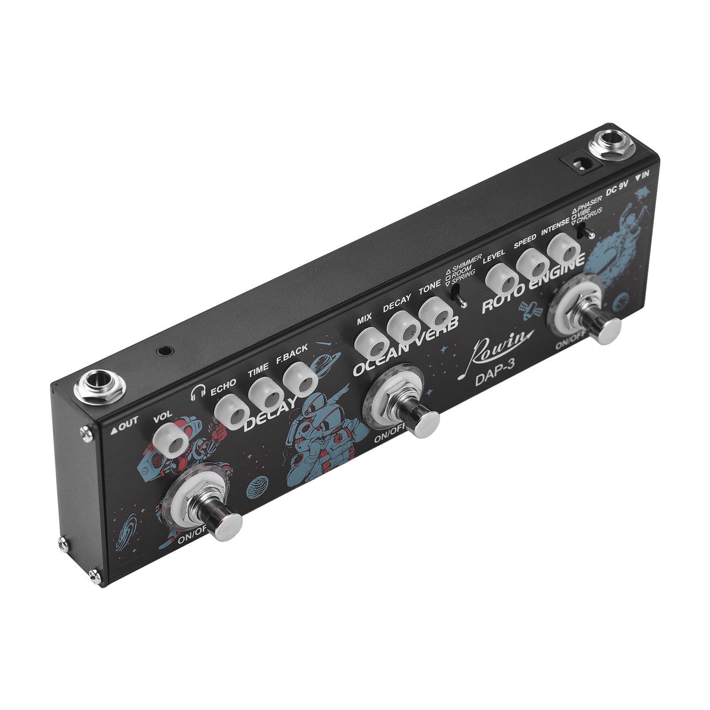 ROWIN DAP-3 Portable Guitar Multi-Effects Pedal: 3-in-1 Delay, Ocean Verb, Roto Engine with True Bypass