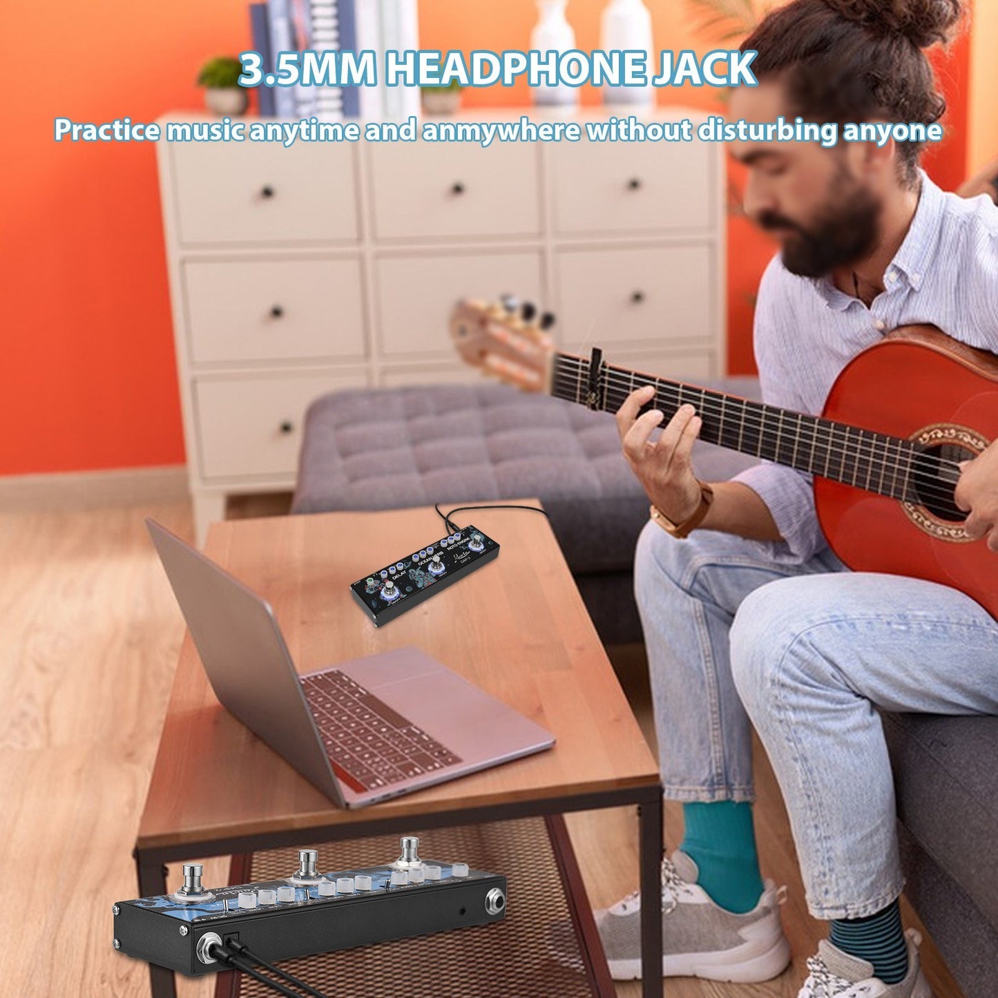 ROWIN DAP-3 Portable Guitar Multi-Effects Pedal: 3-in-1 Delay, Ocean Verb, Roto Engine with True Bypass
