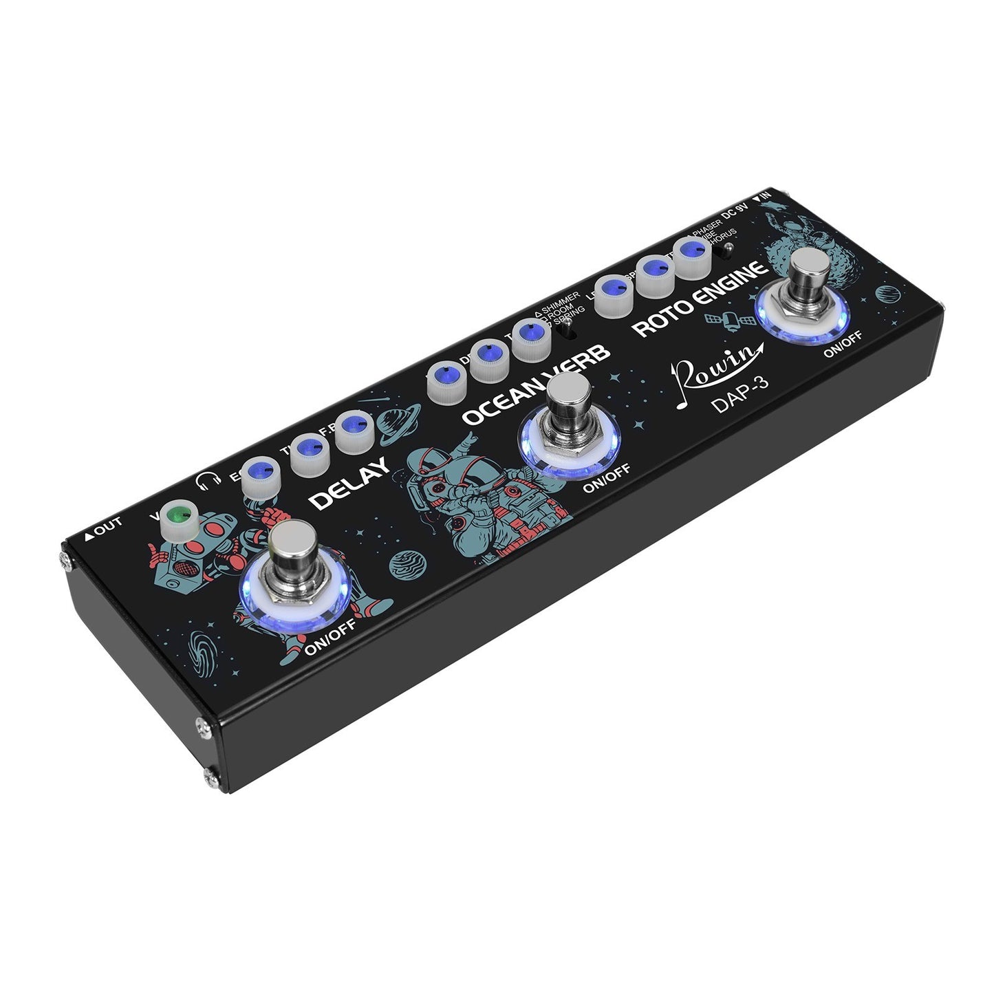 ROWIN DAP-3 Portable Guitar Multi-Effects Pedal: 3-in-1 Delay, Ocean Verb, Roto Engine with True Bypass