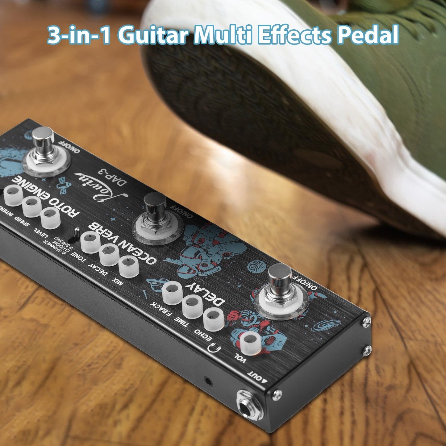 ROWIN DAP-3 Portable Guitar Multi-Effects Pedal: 3-in-1 Delay, Ocean Verb, Roto Engine with True Bypass