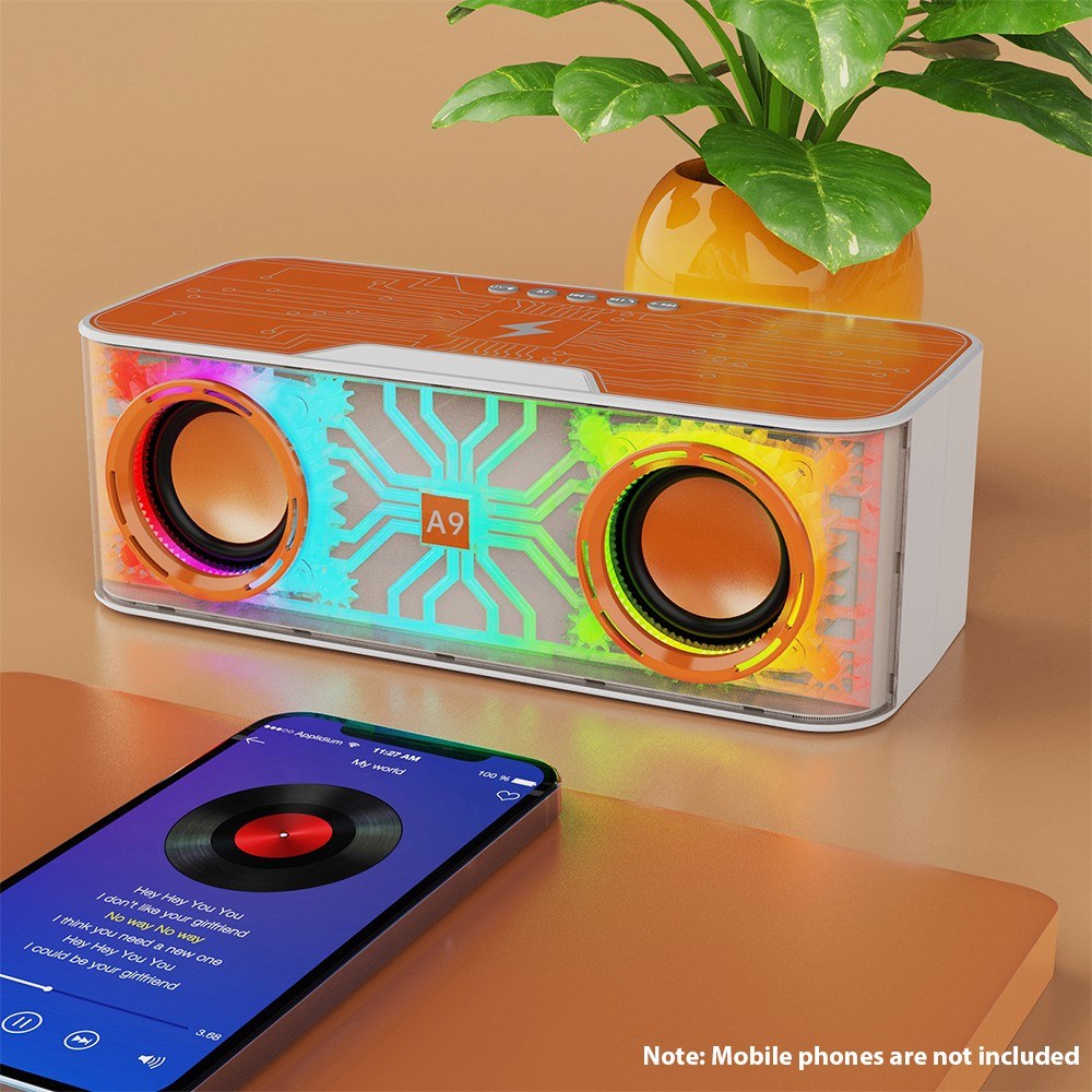 Portable A9 Pro Karaoke Machine: Transparent Mecha Speaker with LED Lights & Dual Wireless Microphones