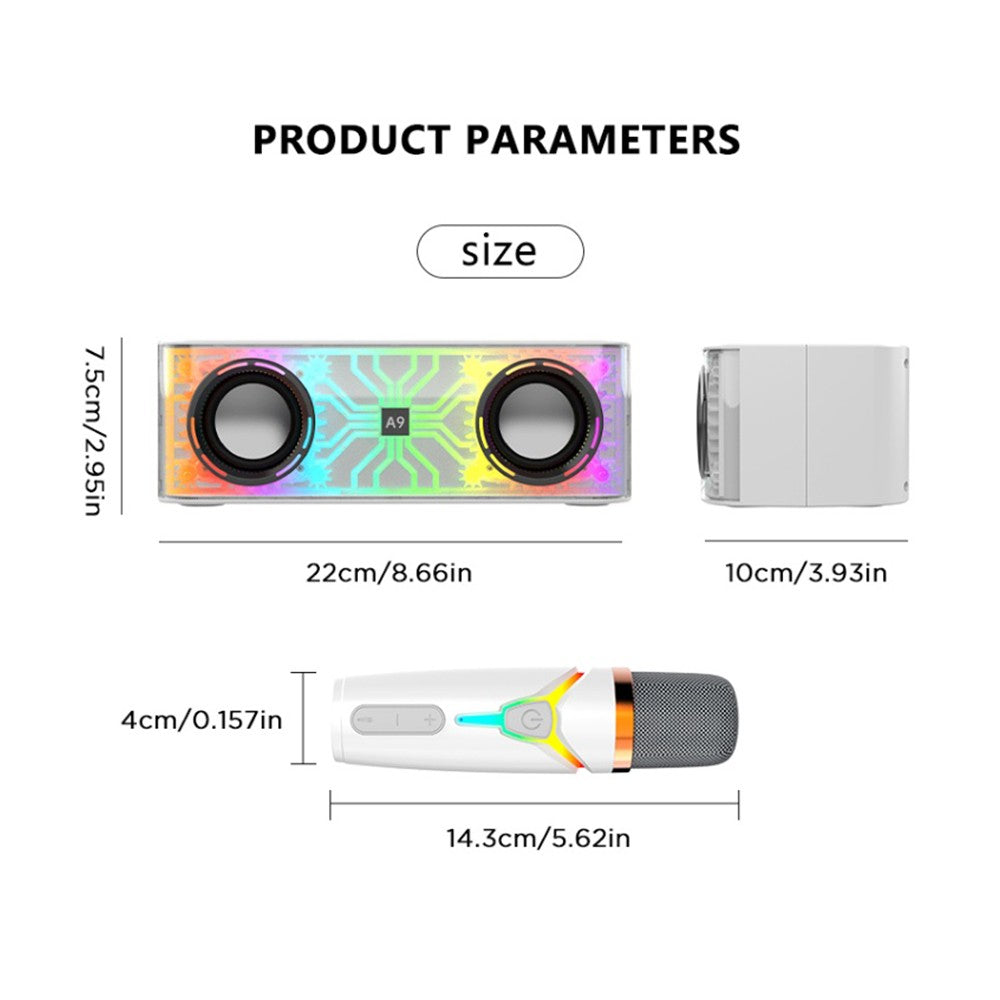Portable A9 Pro Karaoke Machine: Transparent Mecha Speaker with LED Lights & Dual Wireless Microphones