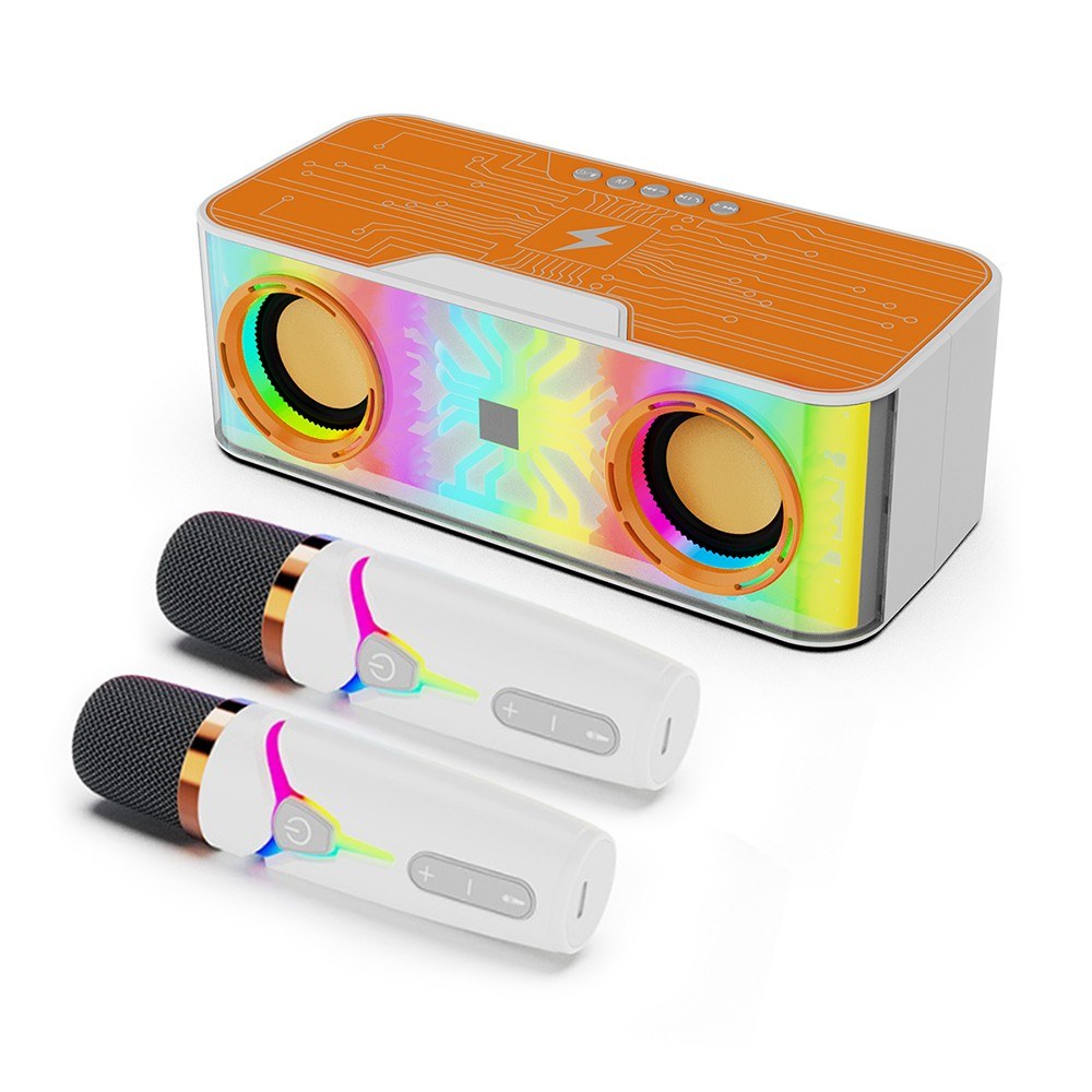 Portable A9 Pro Karaoke Machine: Transparent Mecha Speaker with LED Lights & Dual Wireless Microphones