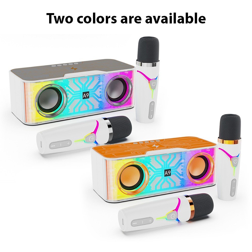 Portable A9 Pro Karaoke Machine: Transparent Mecha Speaker with LED Lights & Dual Wireless Microphones