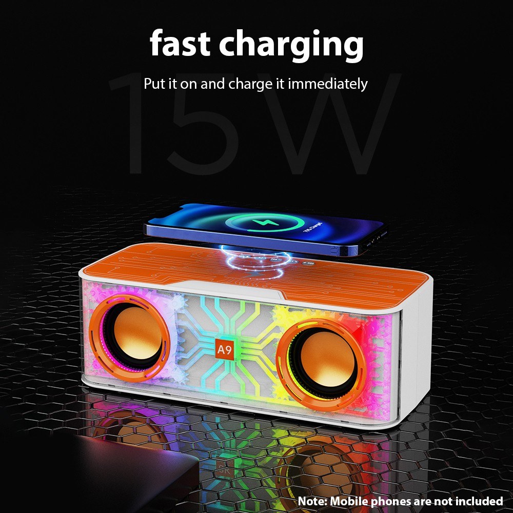 Portable A9 Pro Karaoke Machine: Transparent Mecha Speaker with LED Lights & Dual Wireless Microphones