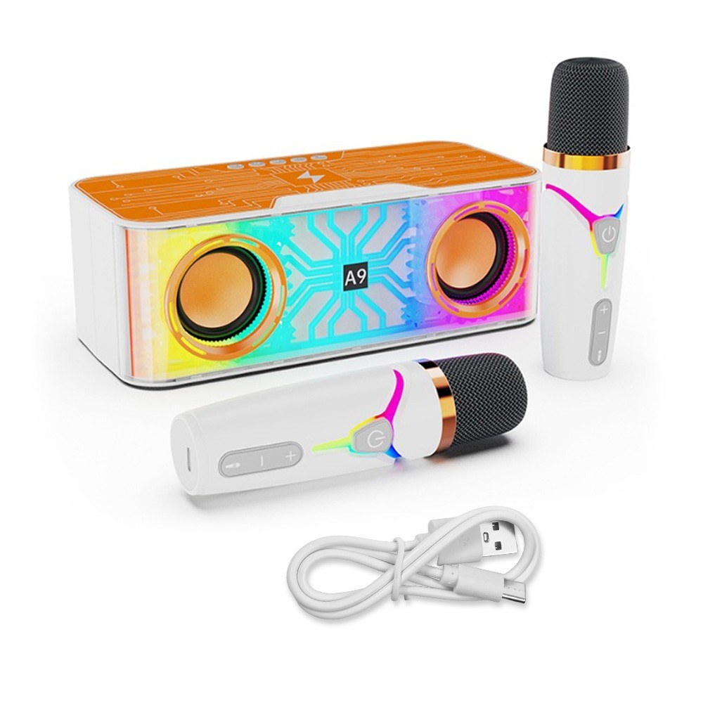 Portable A9 Pro Karaoke Machine: Transparent Mecha Speaker with LED Lights & Dual Wireless Microphones