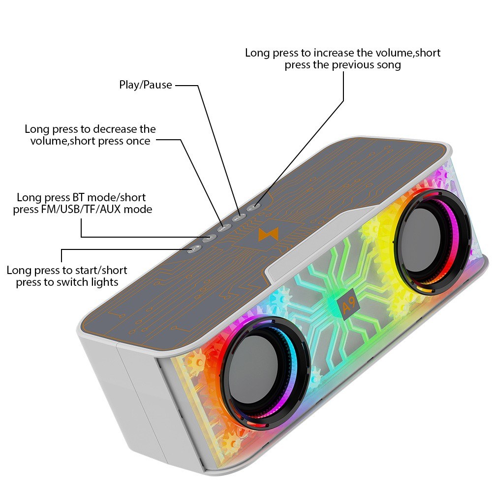 Portable A9 Pro Karaoke Machine: Transparent Mecha Speaker with LED Lights & Dual Wireless Microphones