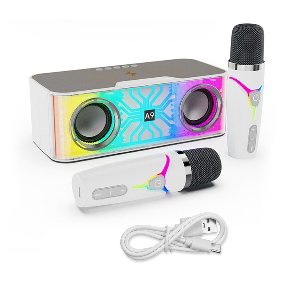 Portable A9 Pro Karaoke Machine: Transparent Mecha Speaker with LED Lights & Dual Wireless Microphones