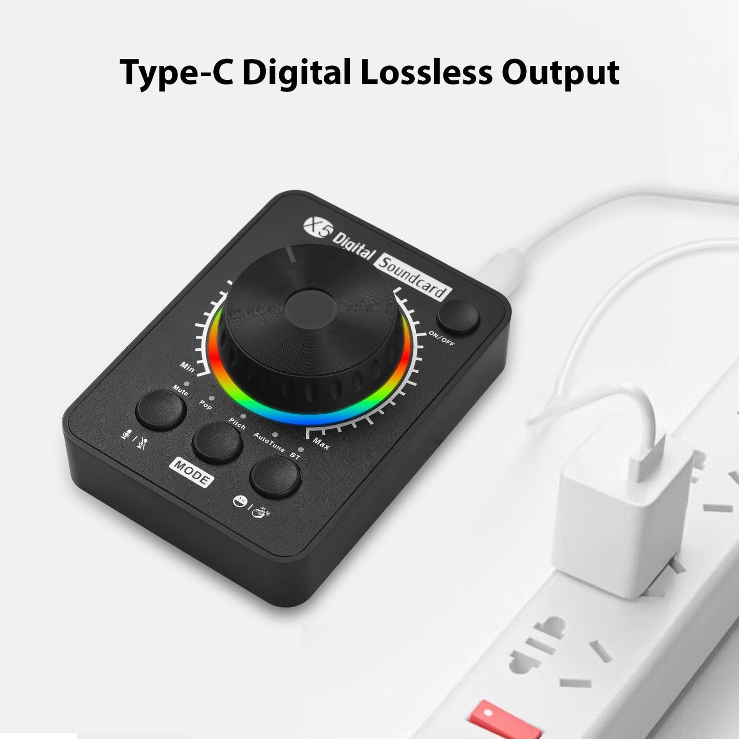 X5 Professional External Sound Card for Live Streaming with Bluetooth Music Input and USB Volume Control for PC, Phones, and Laptops