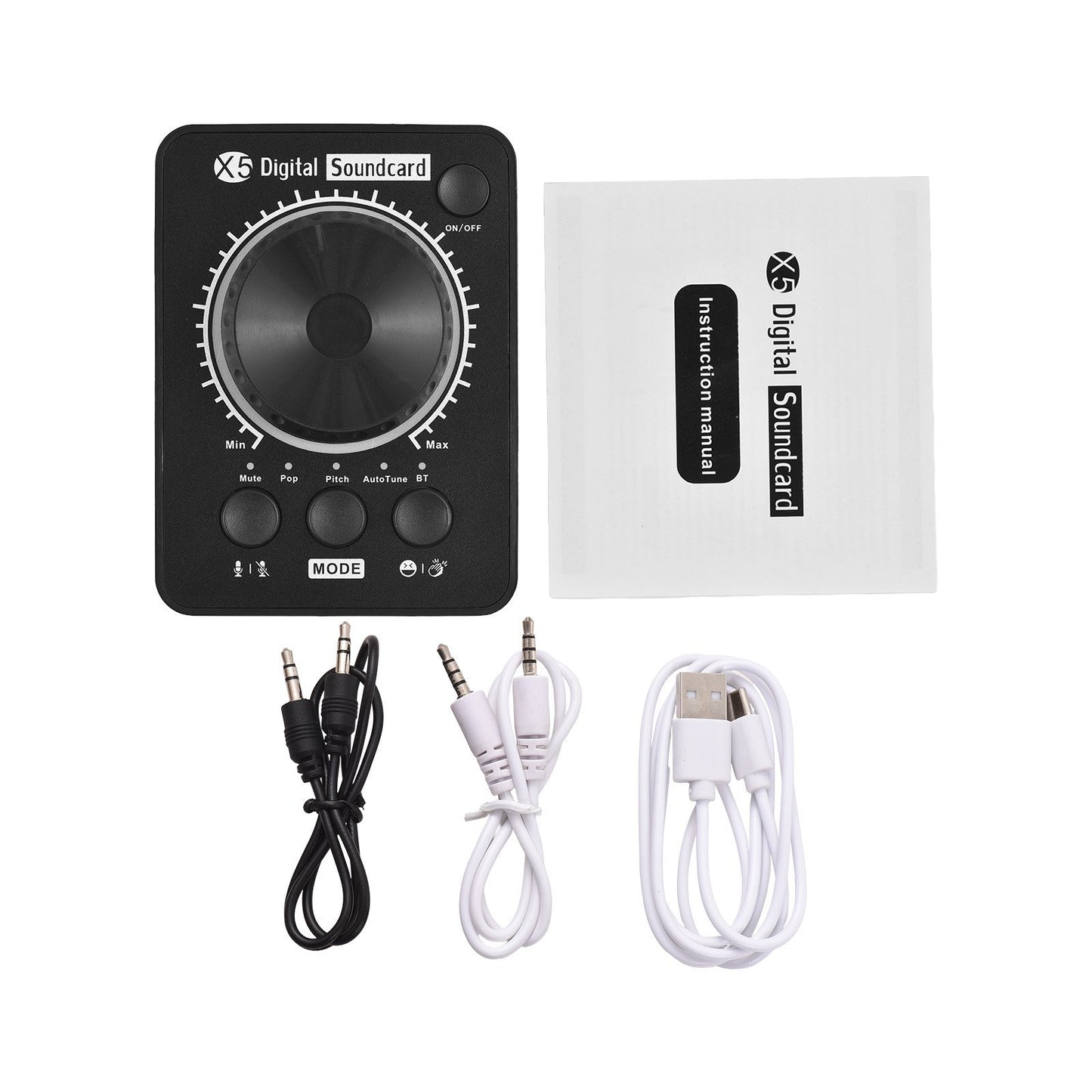 X5 Professional External Sound Card for Live Streaming with Bluetooth Music Input and USB Volume Control for PC, Phones, and Laptops