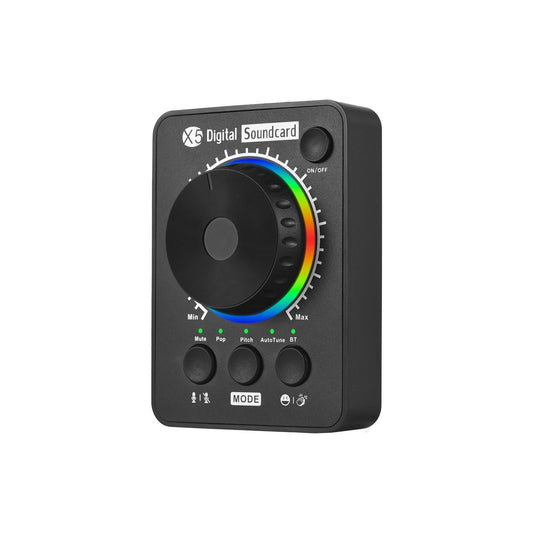 X5 Professional External Sound Card for Live Streaming with Bluetooth Music Input and USB Volume Control for PC, Phones, and Laptops