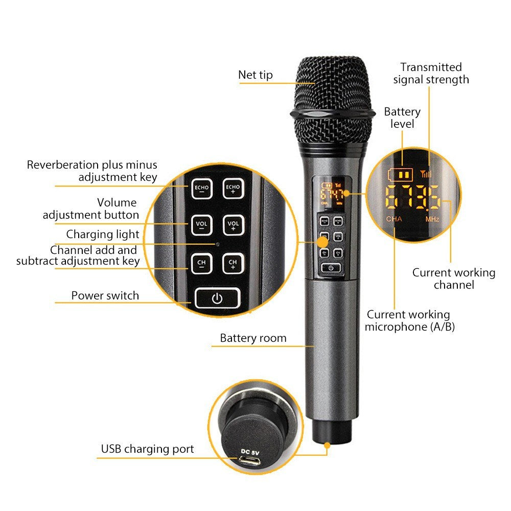 UHF Wireless Microphone System D300 - Includes Receiver & 1 Dynamic Mic