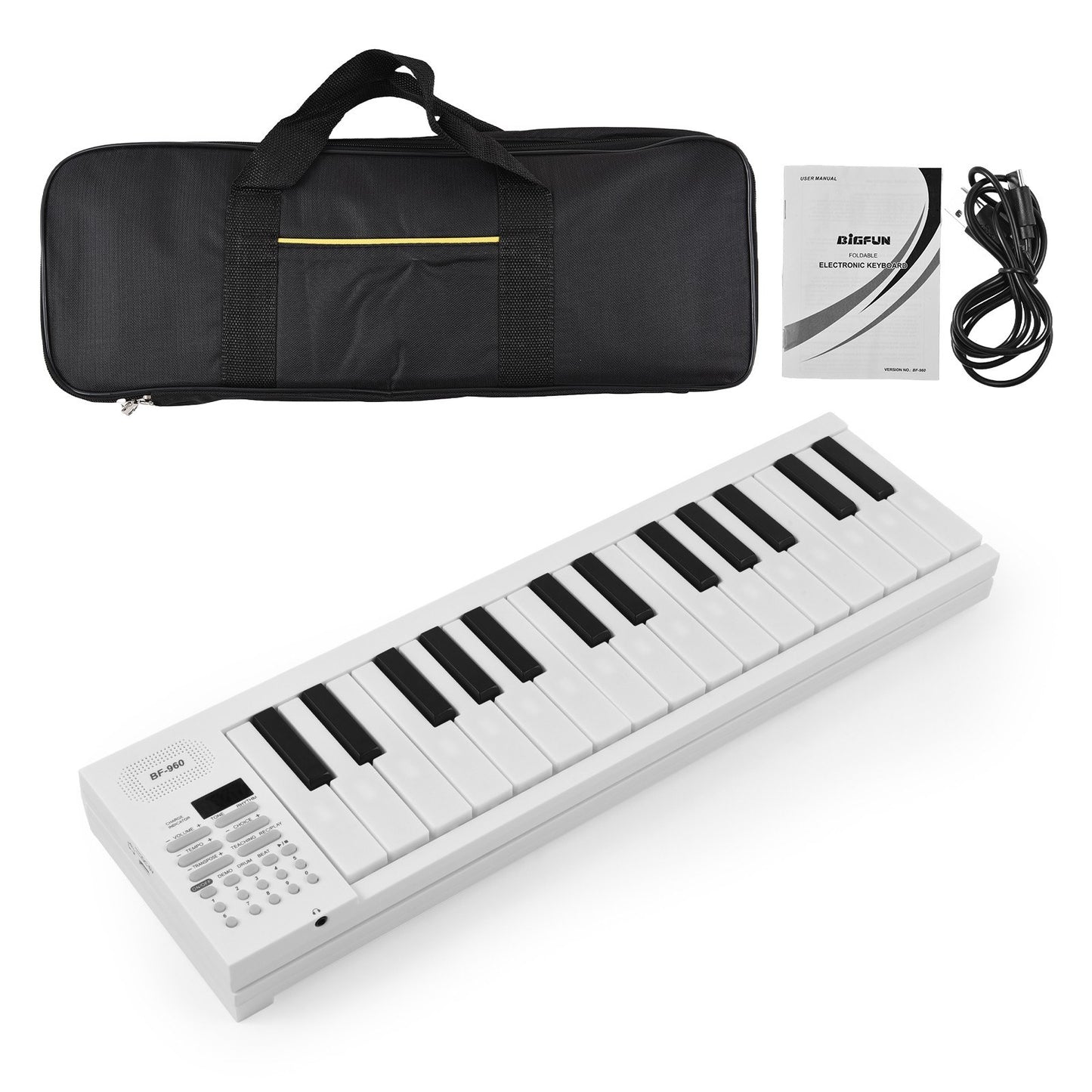 Bigfun BF-960 Foldable Electronic Piano - LED Display, Rechargeable, Includes Carrying Bag