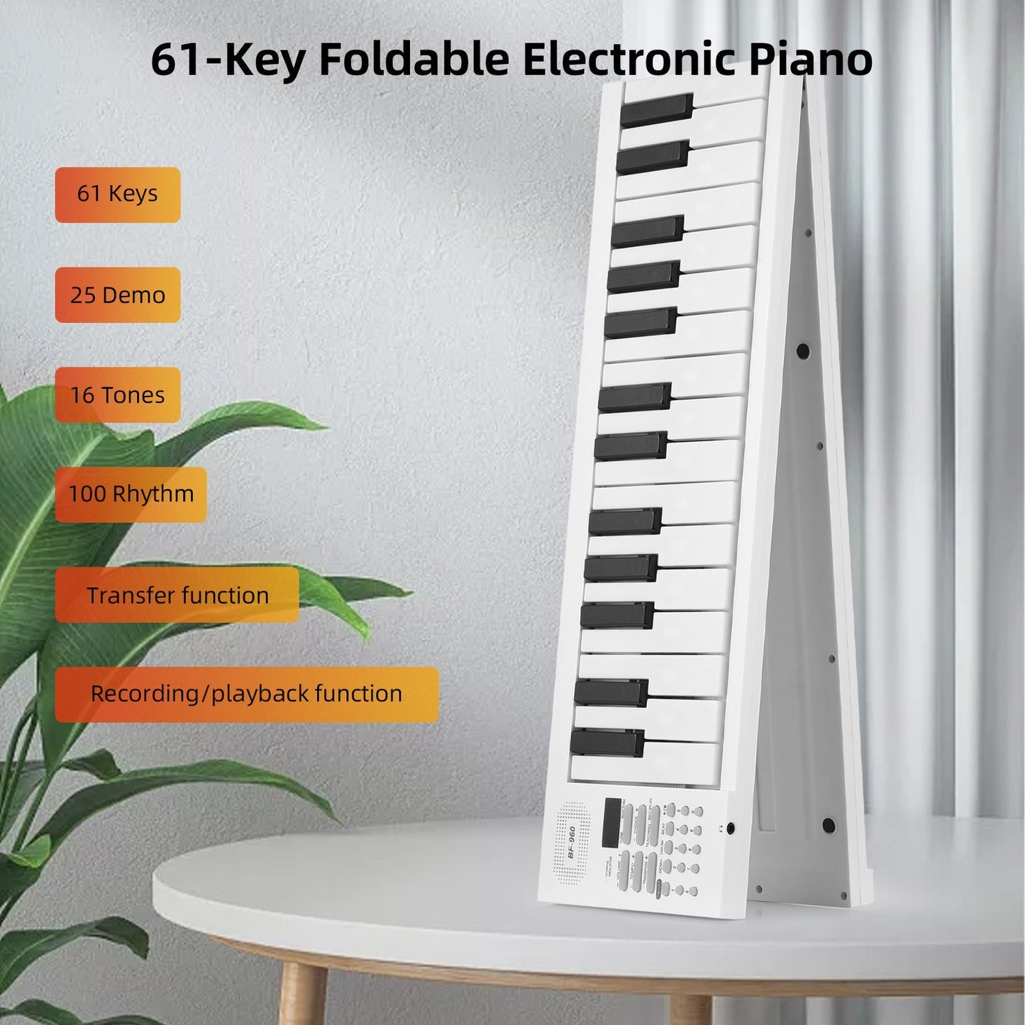 Bigfun BF-960 Foldable Electronic Piano - LED Display, Rechargeable, Includes Carrying Bag