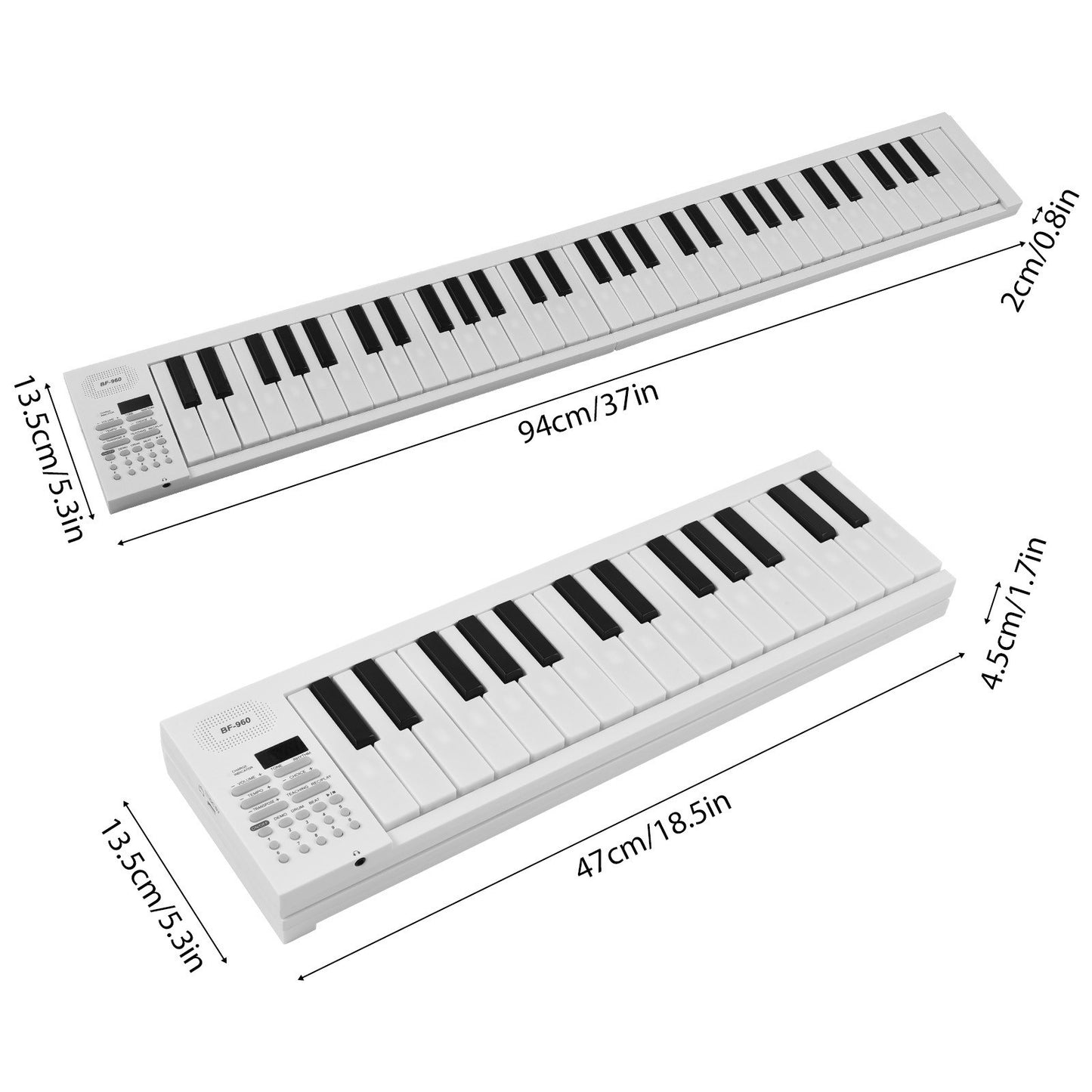 Bigfun BF-960 Foldable Electronic Piano - LED Display, Rechargeable, Includes Carrying Bag
