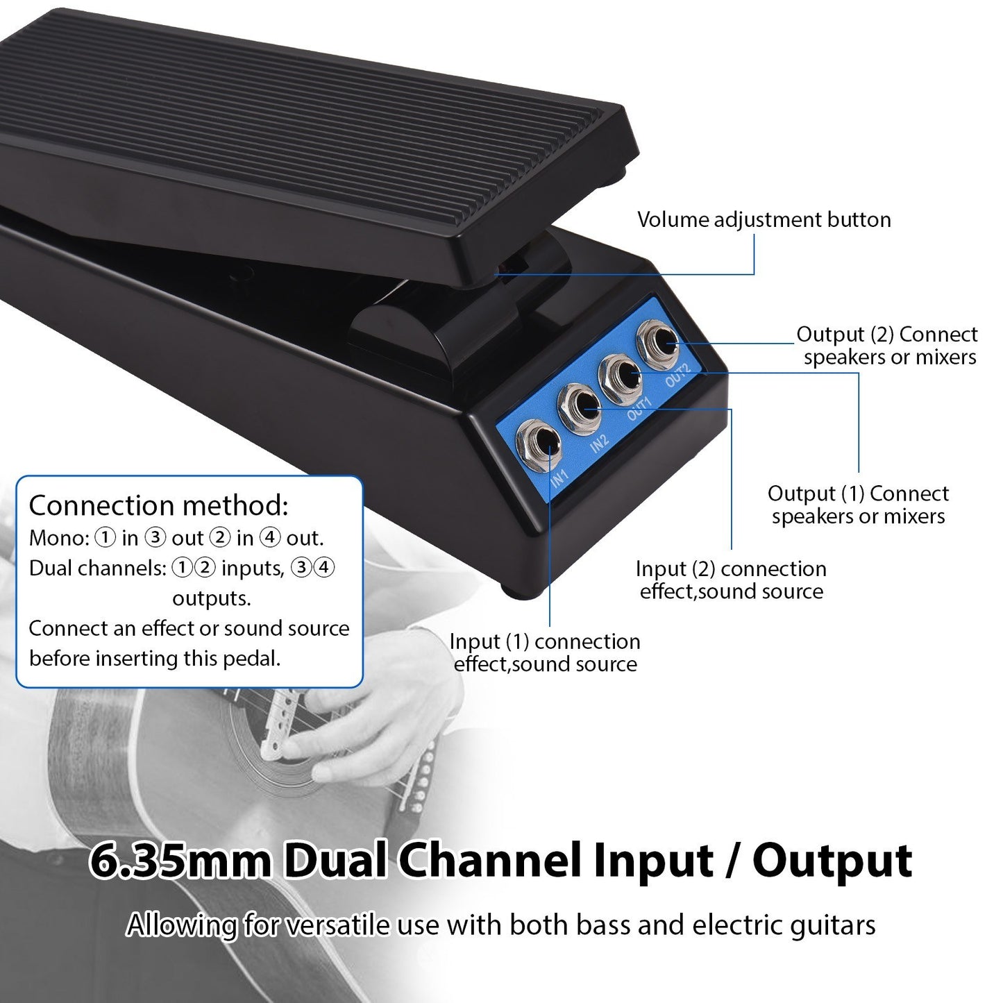Dual Channel Professional Volume Pedal for Bass & Electric Guitars