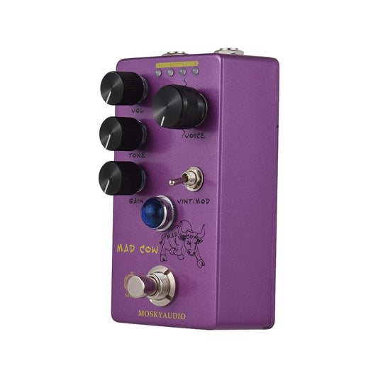 MAD COW High-Gain Distortion Pedal by MOSKYAUDIO: Adjustable Tone, True Bypass