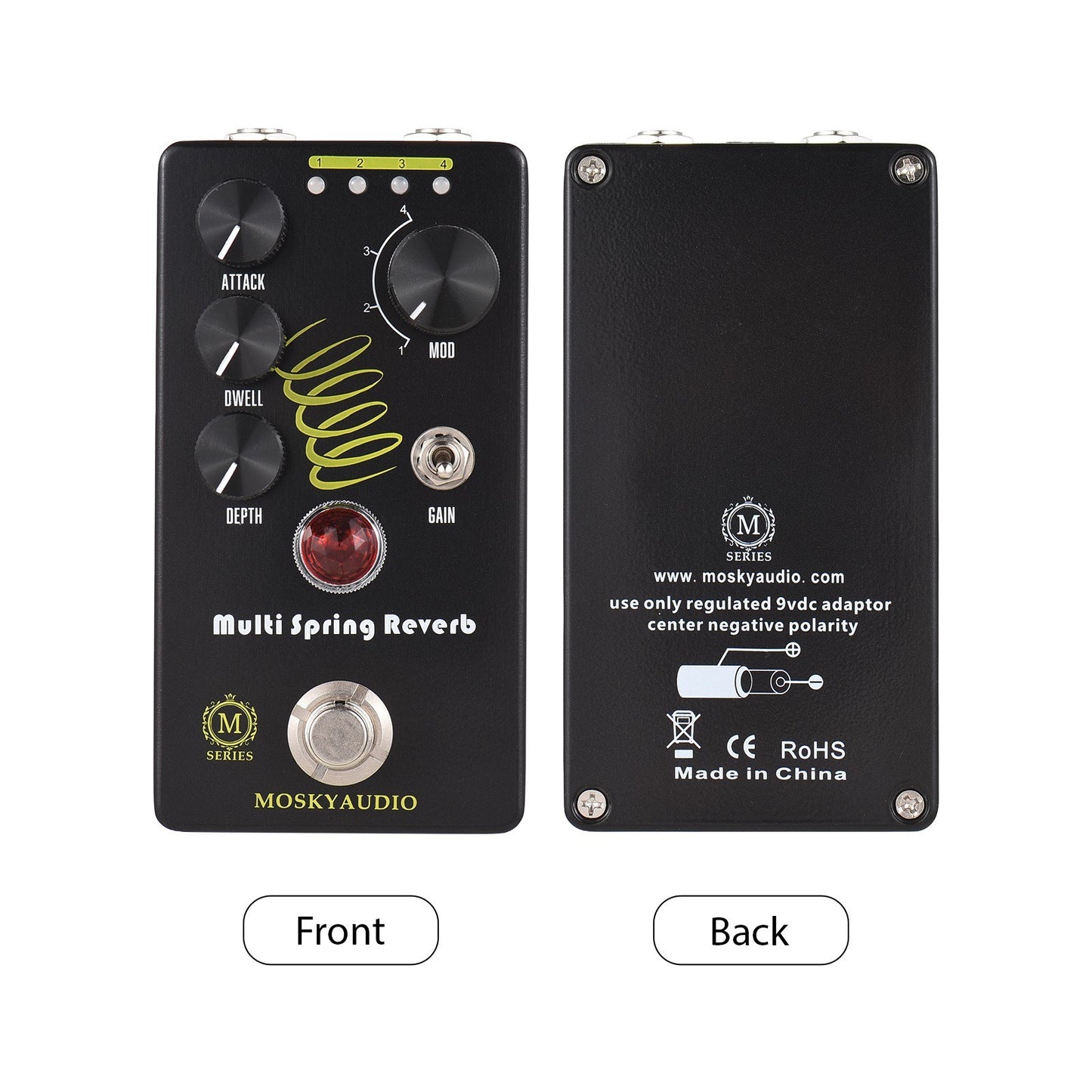 MOSKYAUDIO MULTI SPRING Reverb Pedal: True Bypass, Infinite Loop Oscillation & 4 Reverb Modes