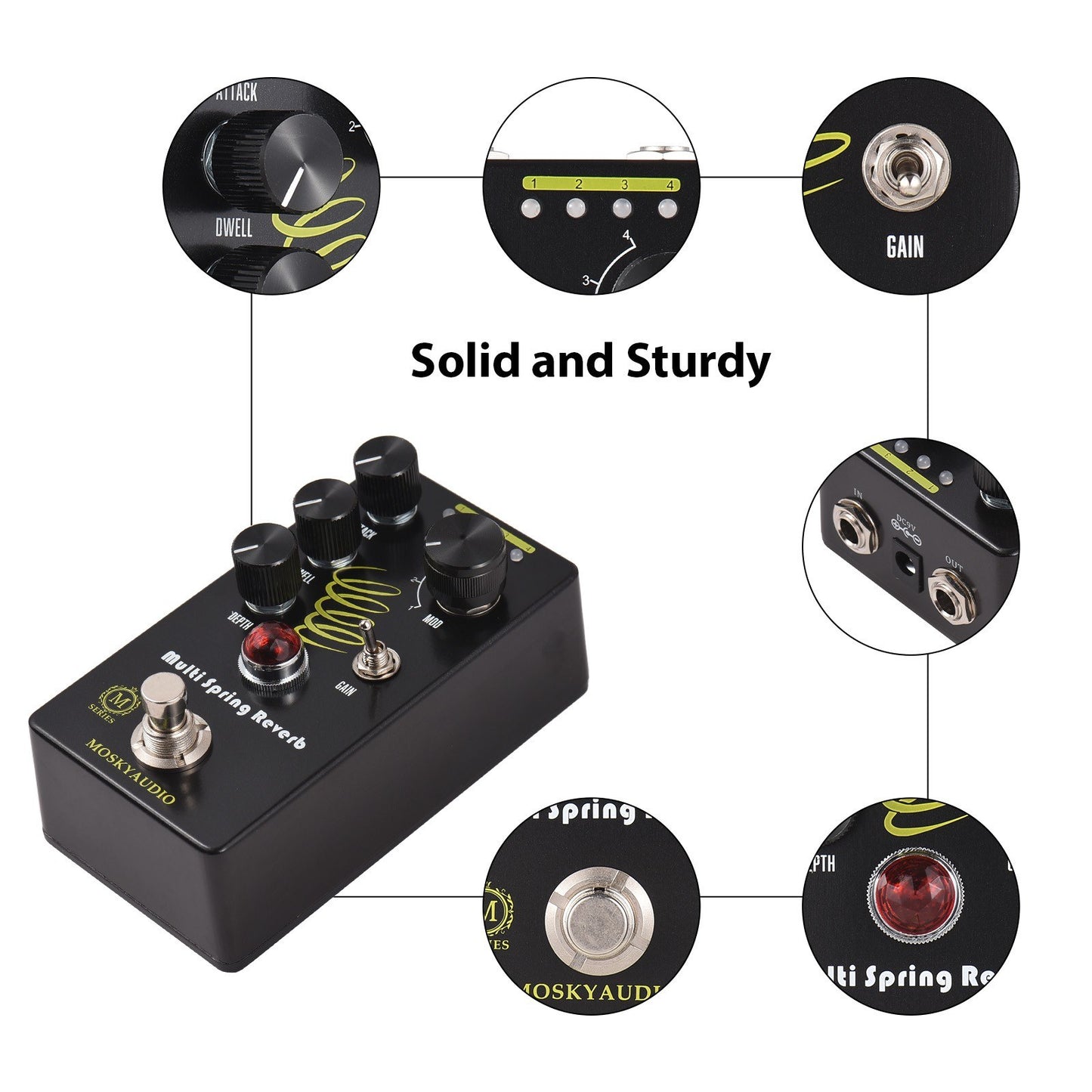 MOSKYAUDIO MULTI SPRING Reverb Pedal: True Bypass, Infinite Loop Oscillation & 4 Reverb Modes