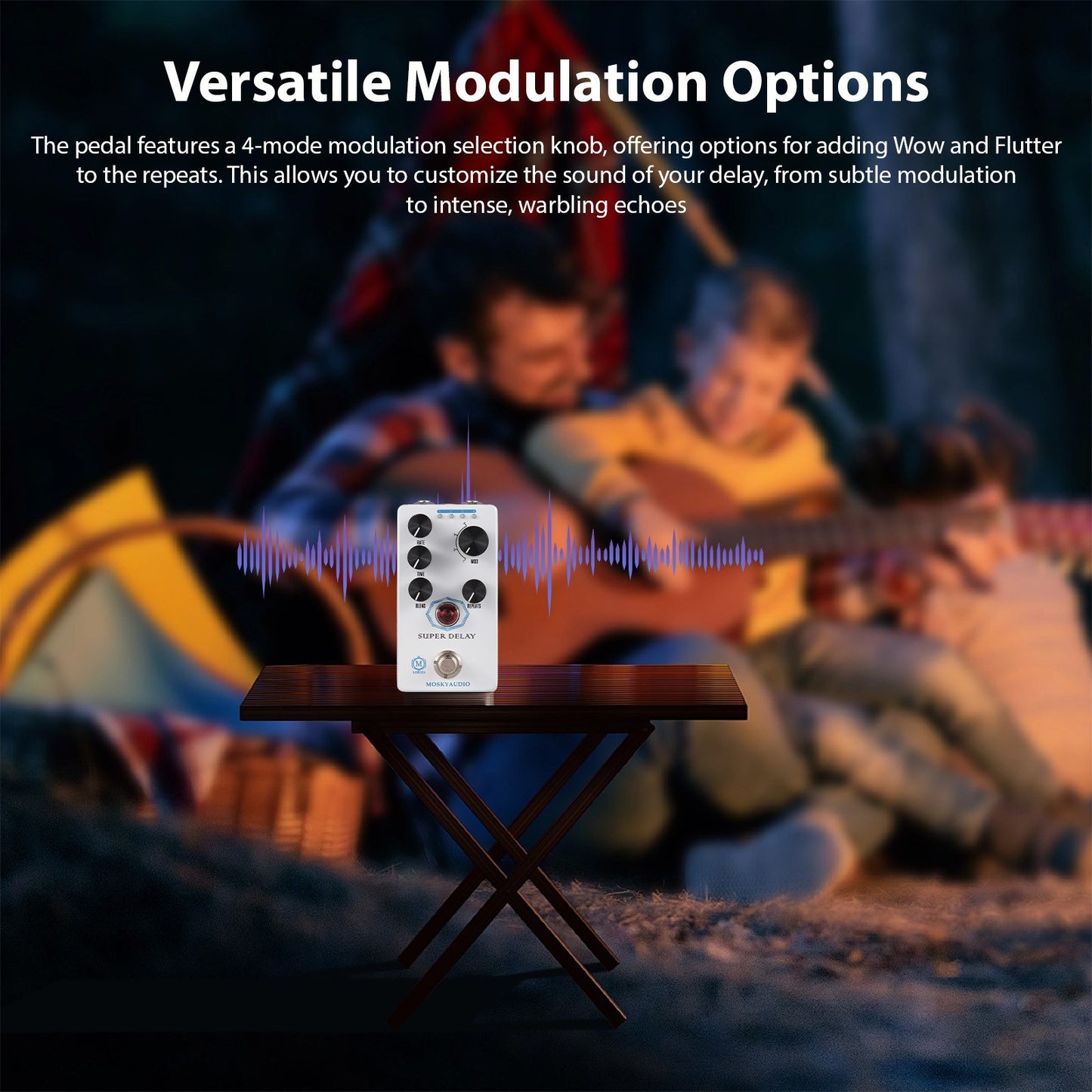 MOSKYAUDIO Super Delay Guitar Pedal - True Bypass, 4-Mode Modulation Effects