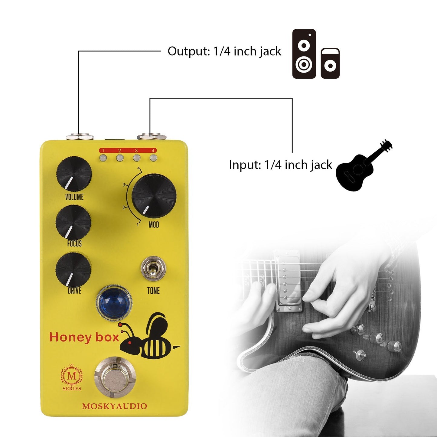 MOSKYAUDIO HONEY BOX DRIVE Overdrive Pedal - Dynamic Sound, Versatile Control, Compact & Durable