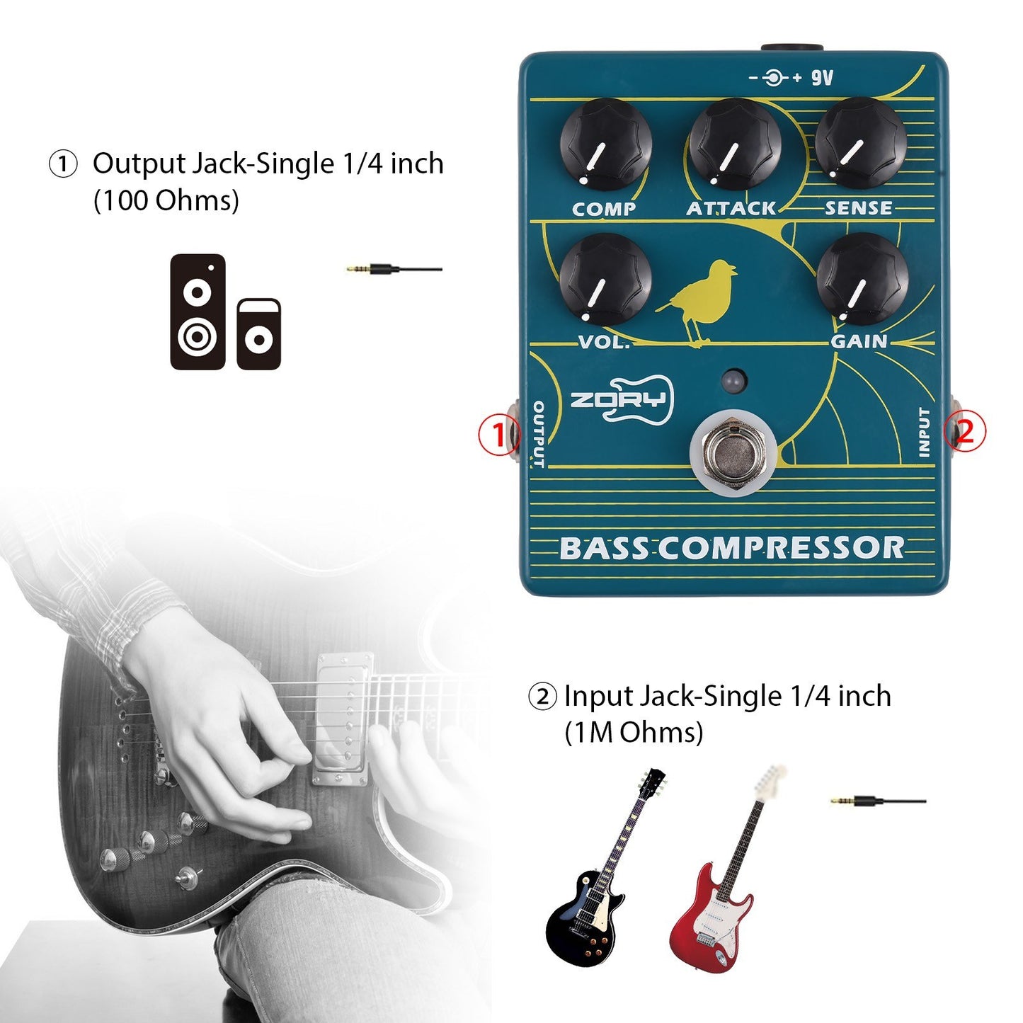 ZORY ZCP-2 Optical Bass Compressor Pedal - Dynamic Sound with True Bypass