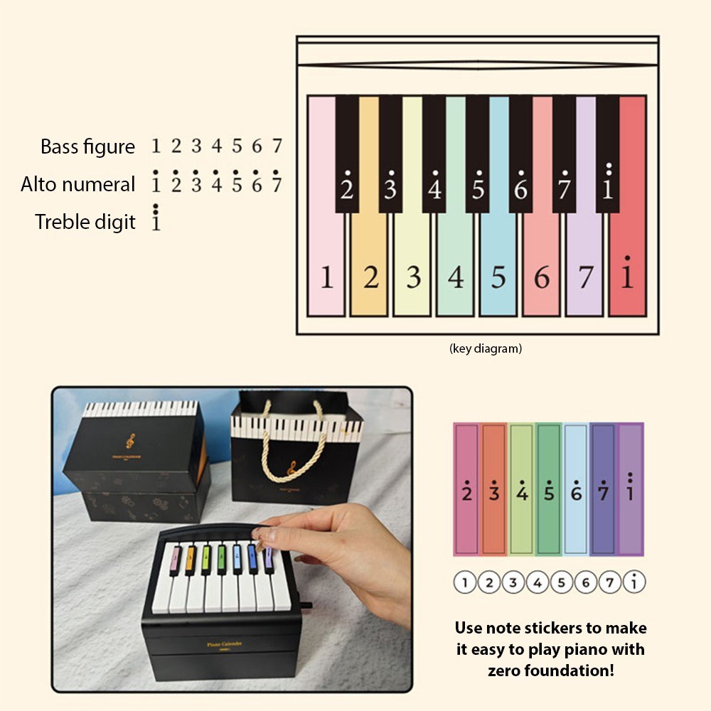 2024 Mini Piano Desk Calendar: Creative Music Box with Playable Music Cards