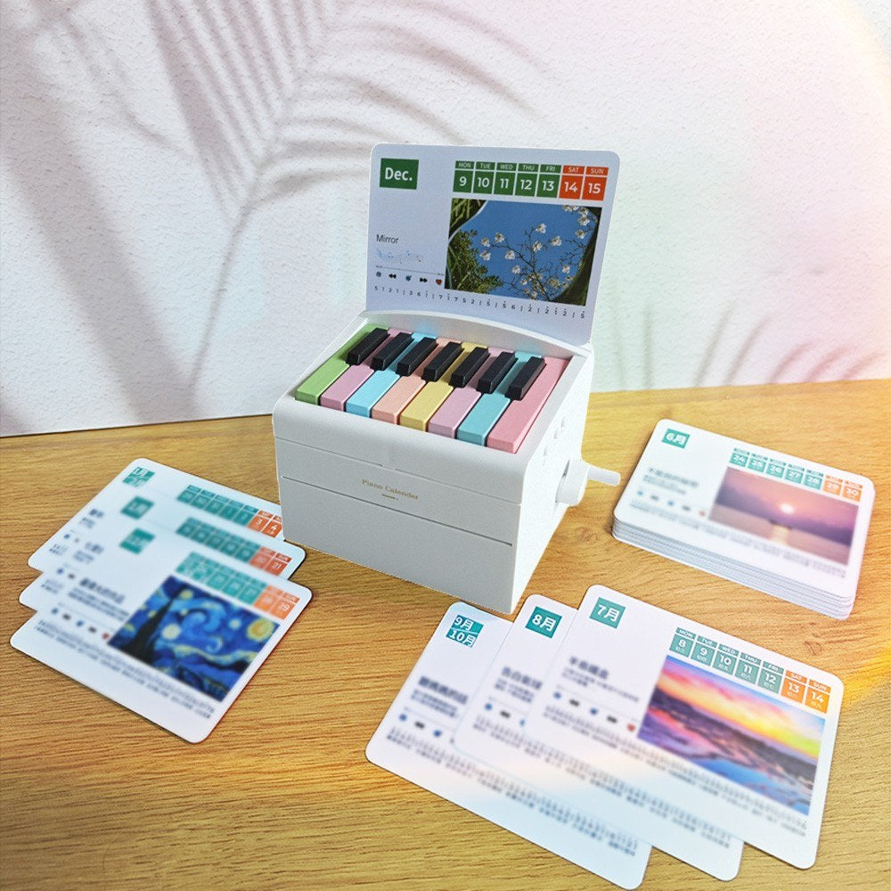 2024 Mini Piano Desk Calendar: Creative Music Box with Playable Music Cards
