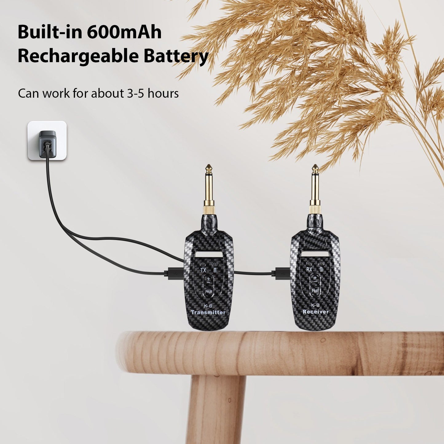 Portable KT-6 2.4G UHF Guitar Transmitter Receiver Set - Rechargeable, Long-Range, Plug & Play