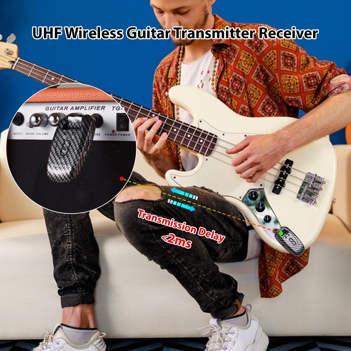 Portable KT-6 2.4G UHF Guitar Transmitter Receiver Set - Rechargeable, Long-Range, Plug & Play