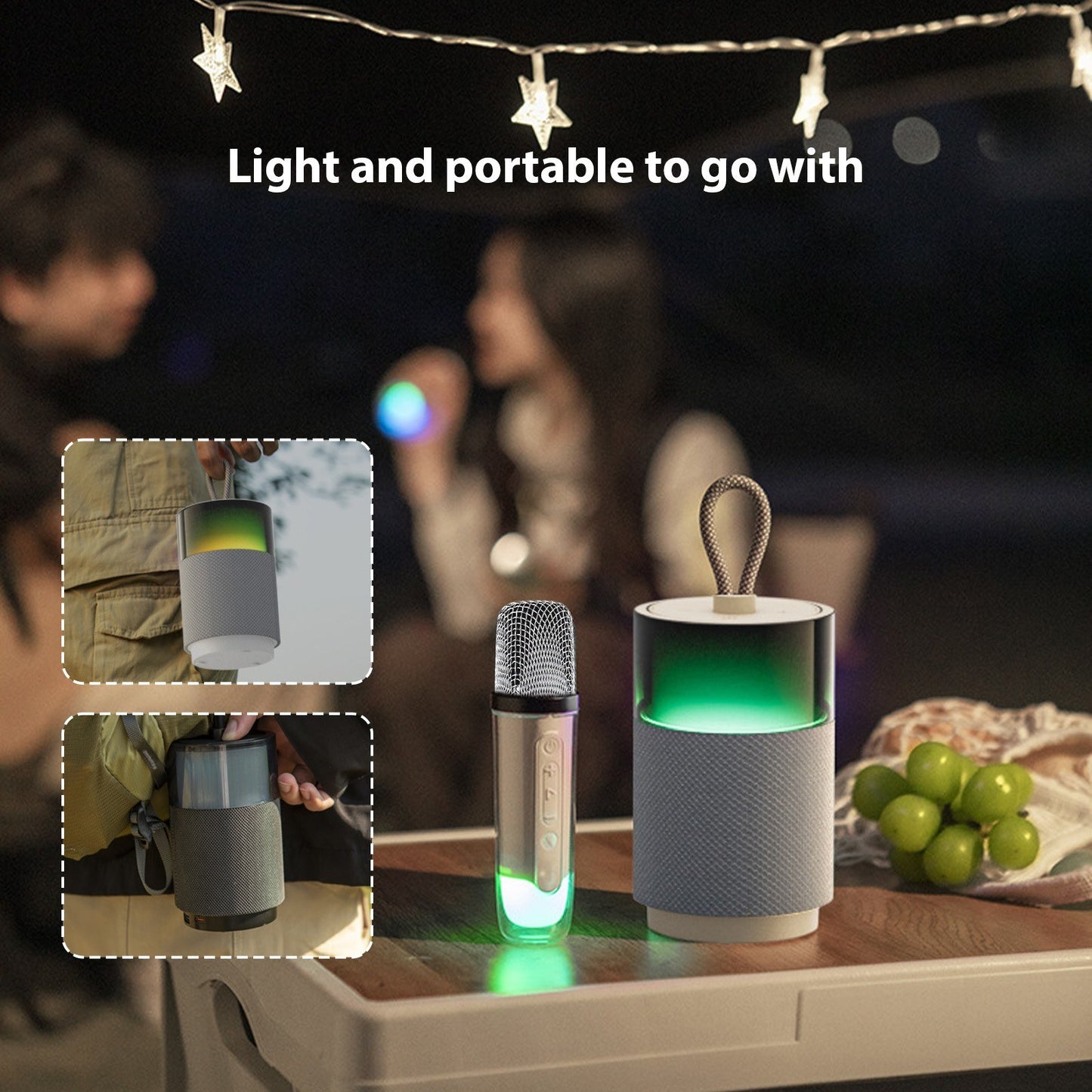 Compact Karaoke System with Dual Wireless Mics & Vibrant Light Show