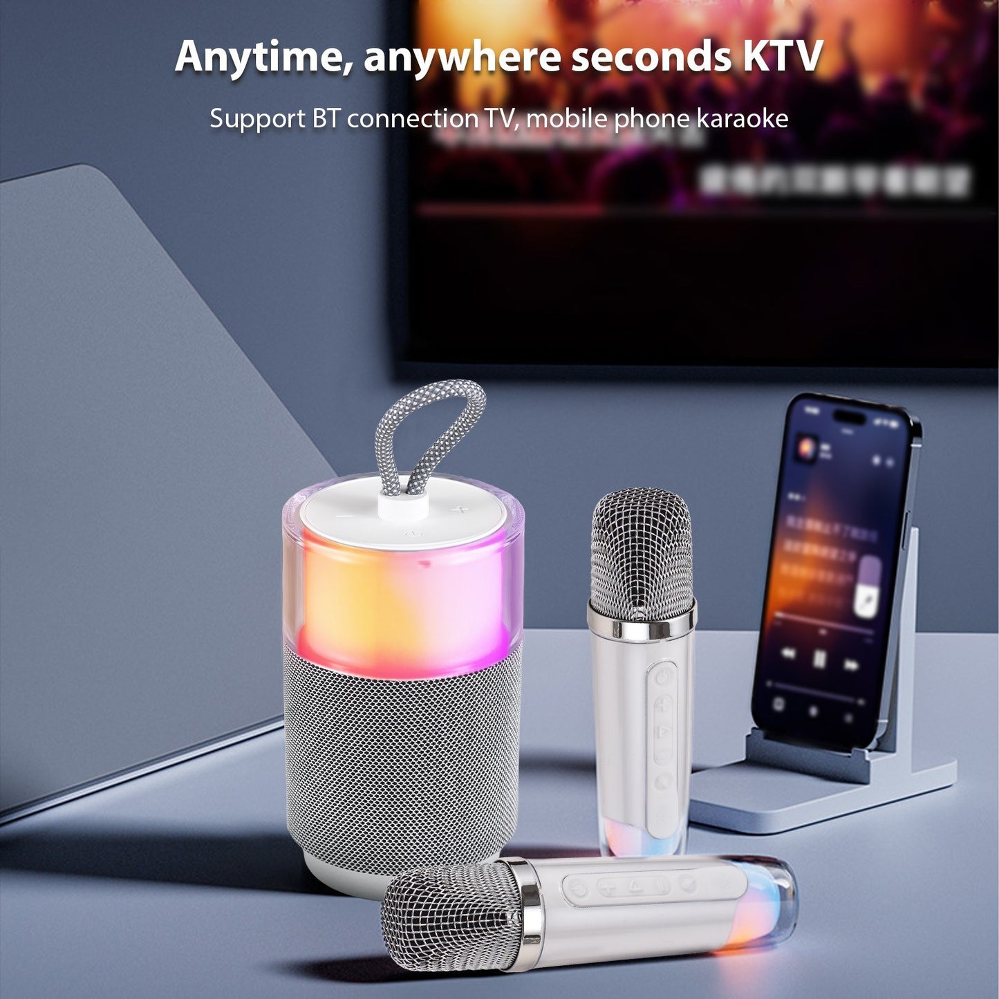 Compact Karaoke System with Dual Wireless Mics & Vibrant Light Show