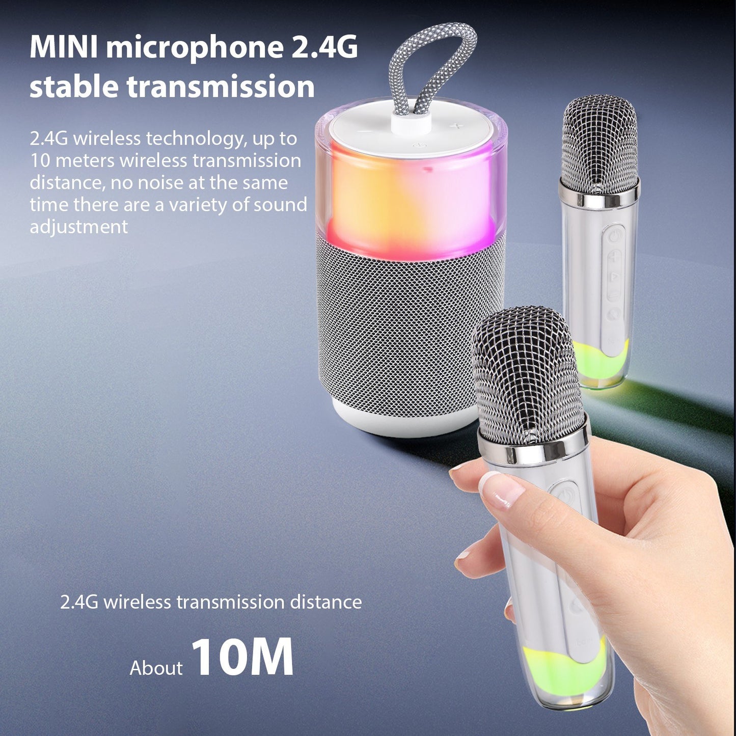 Compact Karaoke System with Dual Wireless Mics & Vibrant Light Show