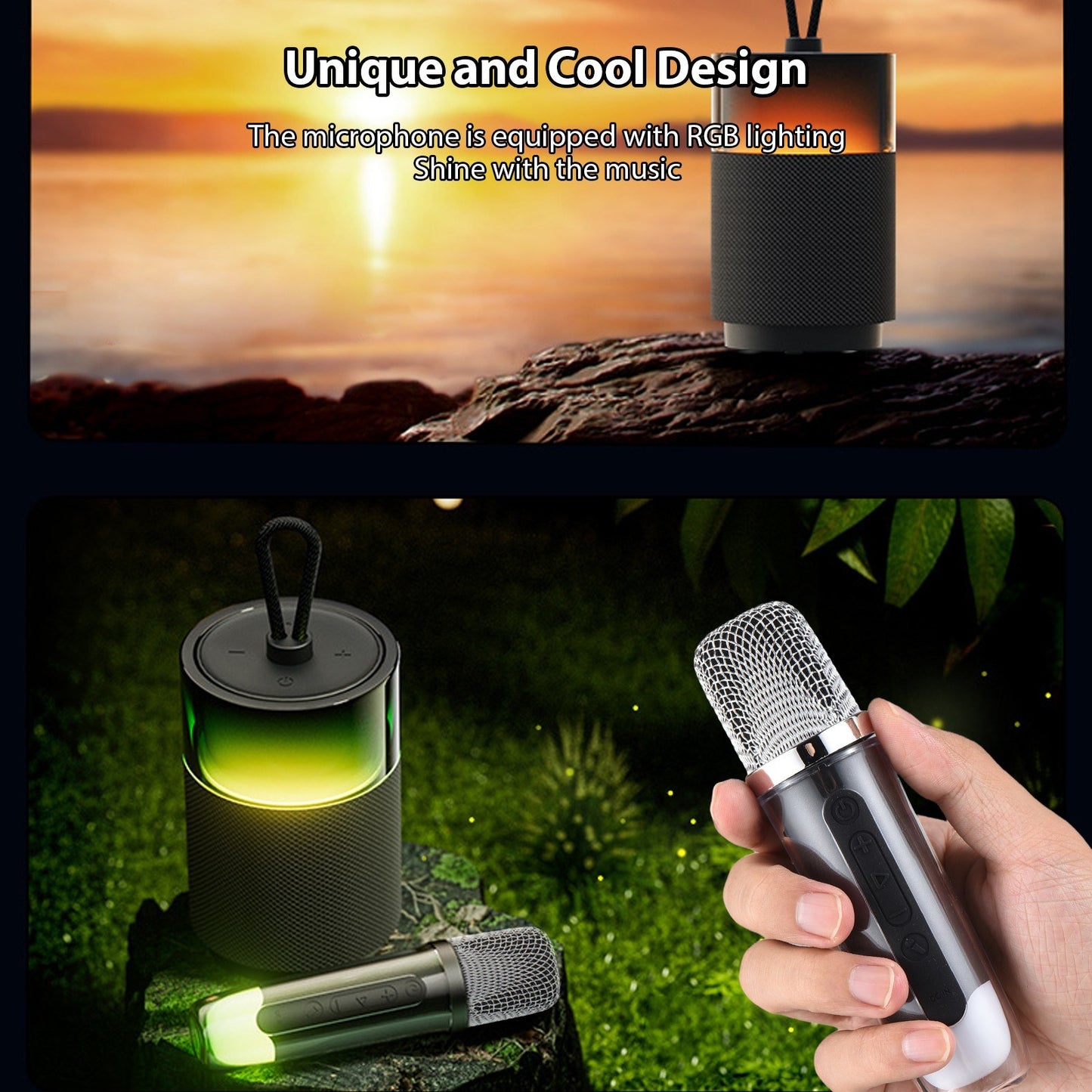 Compact Karaoke System with Dual Wireless Mics & Vibrant Light Show