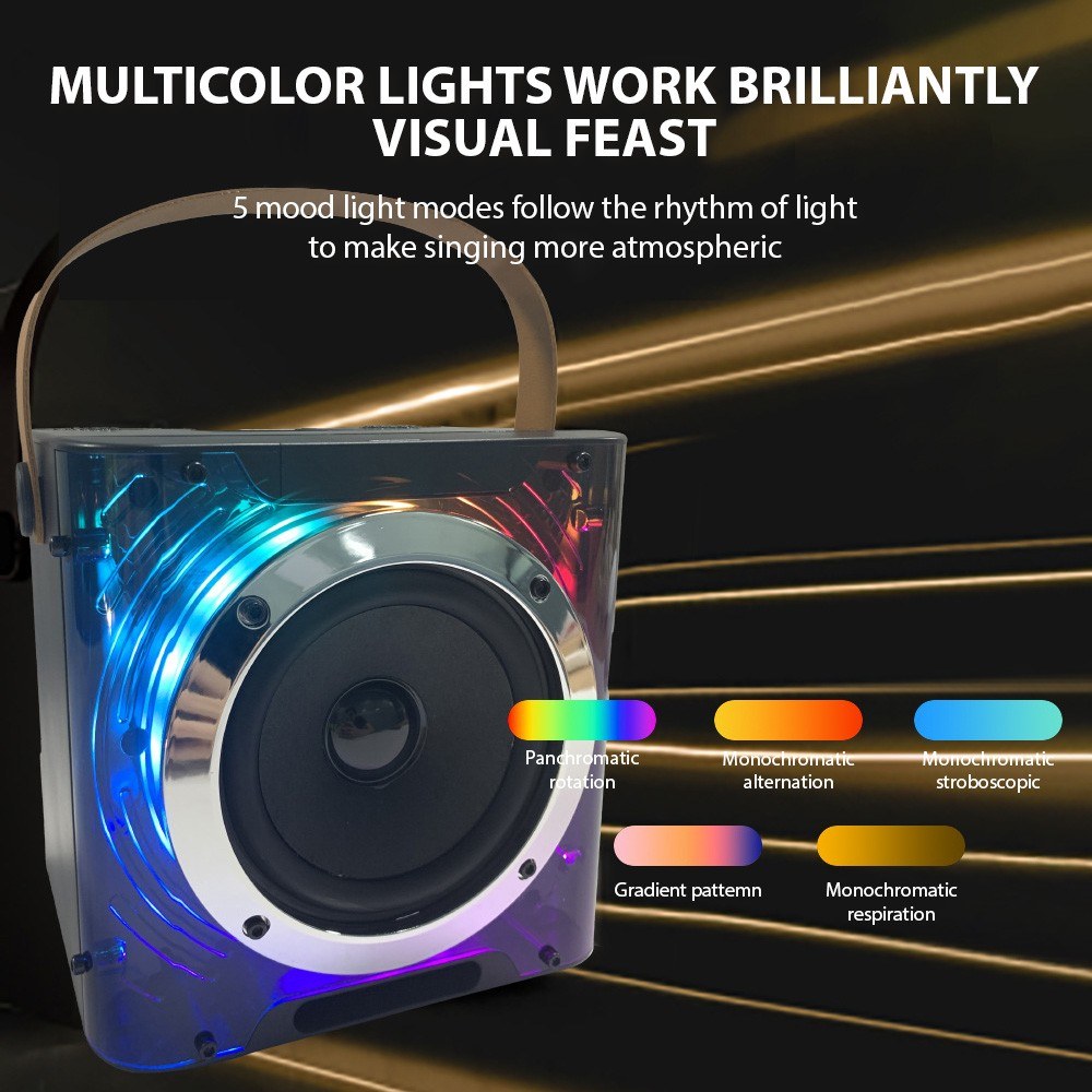 Portable Karaoke Machine with 2 Wireless Mics & RGB Light Effects