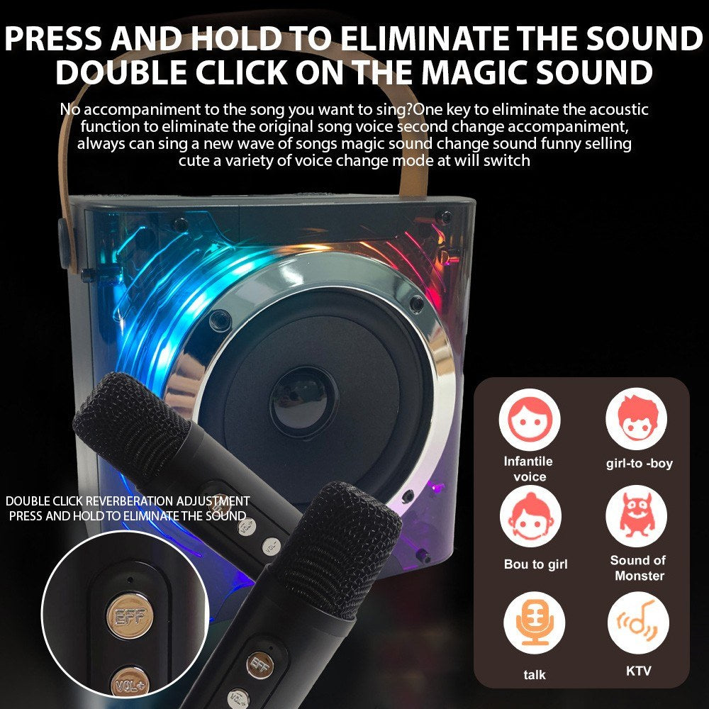 Portable Karaoke Machine with 2 Wireless Mics & RGB Light Effects