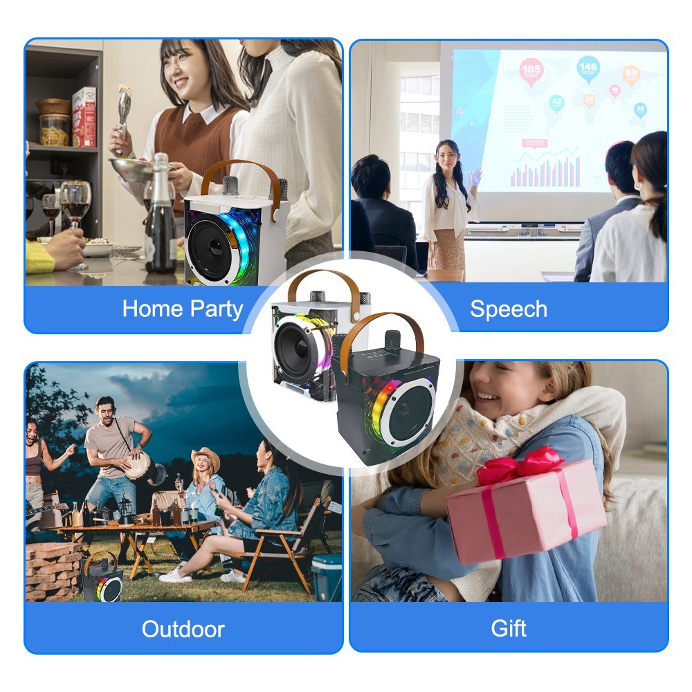 Portable Karaoke Machine with 2 Wireless Mics & RGB Light Effects