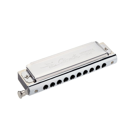 Swan 10-Hole Chromatic Harmonica, Key of C, 40 Tones, Silver Finish with Exquisite Box