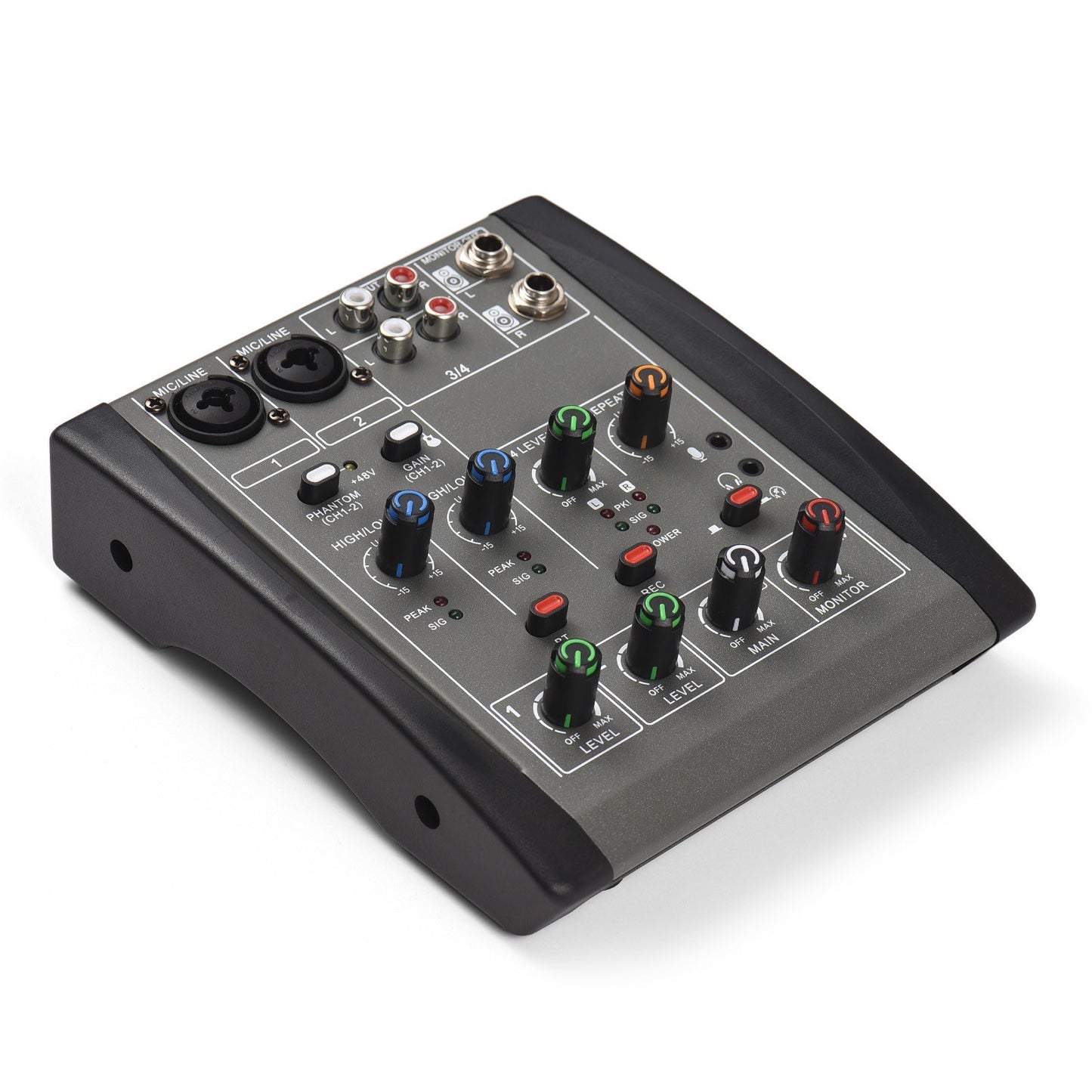 4-Channel Audio Mixer with 48V Phantom Power for Home Studio & Live Streaming