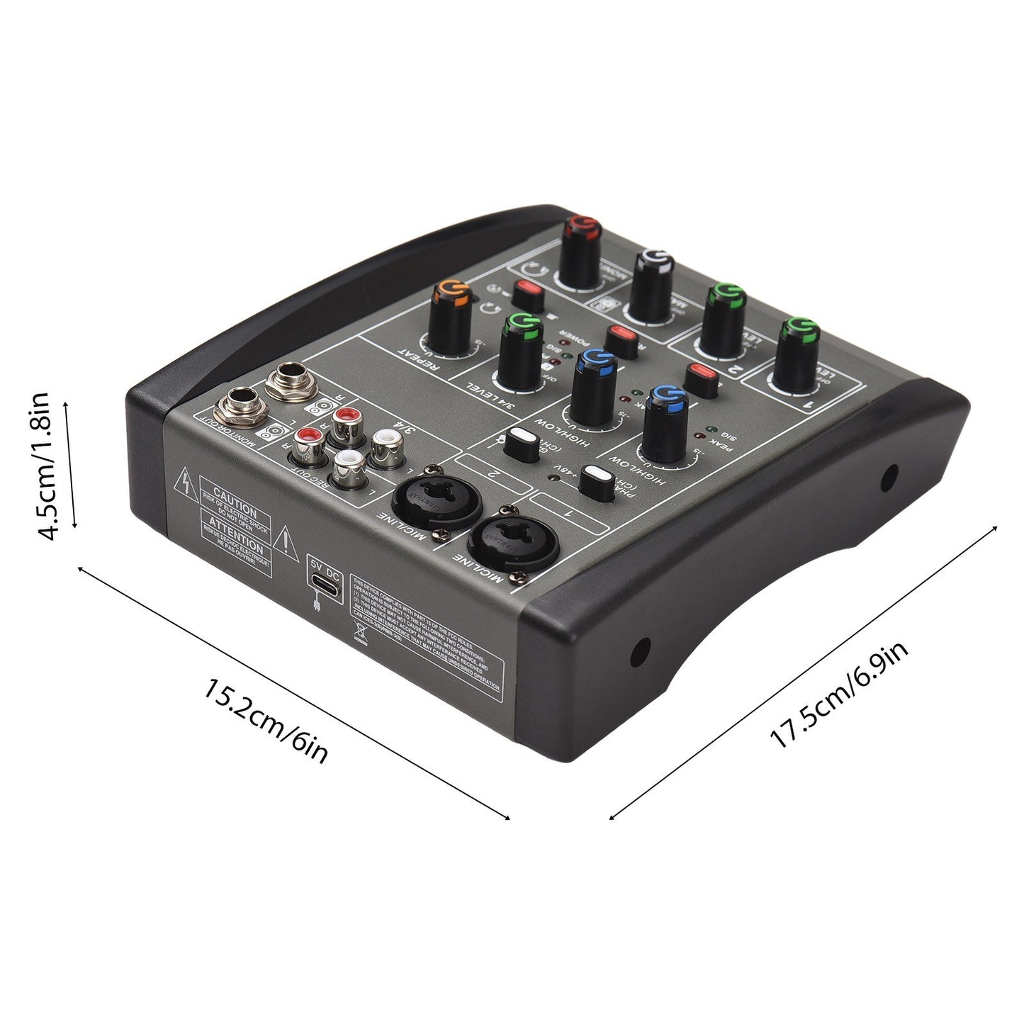 4-Channel Audio Mixer with 48V Phantom Power for Home Studio & Live Streaming
