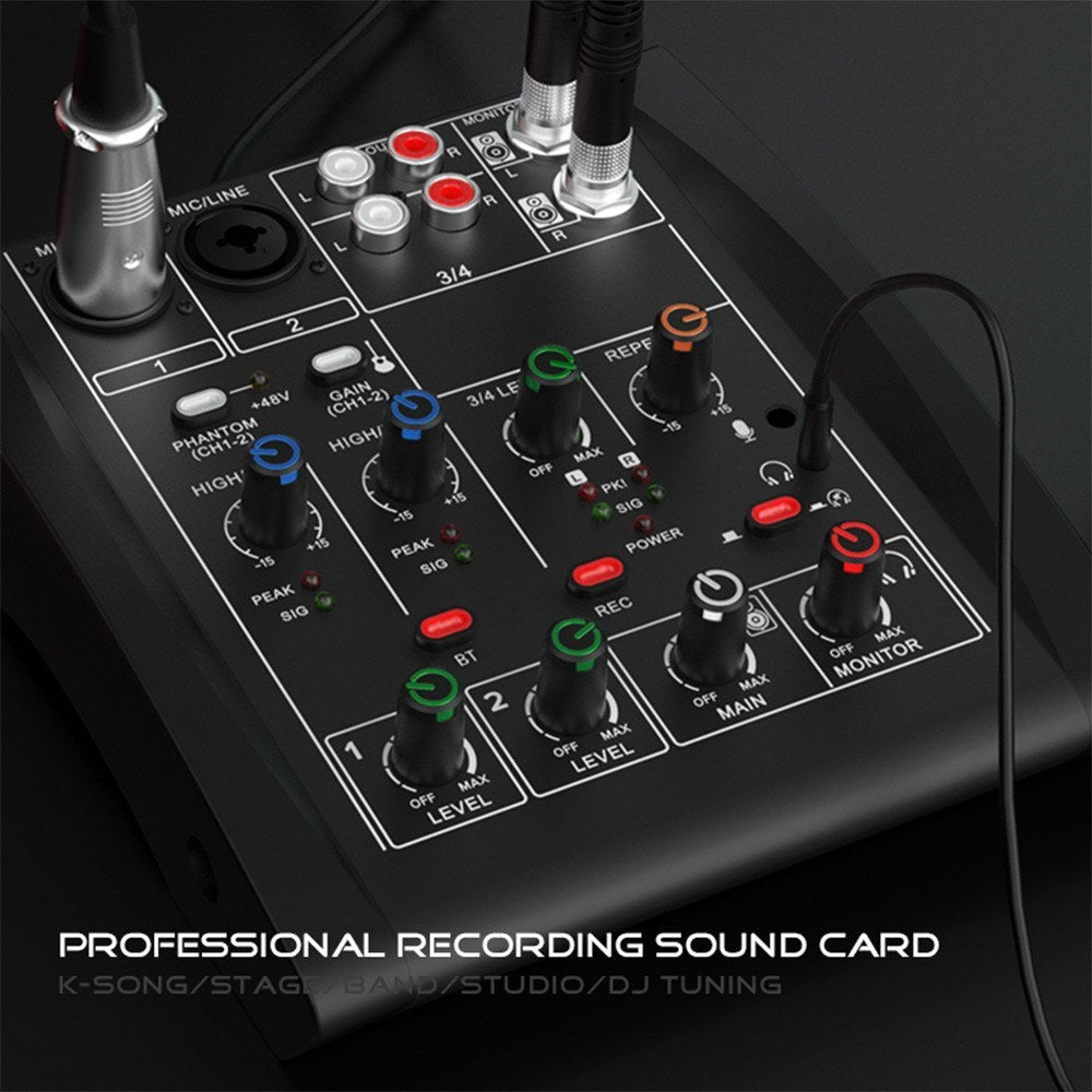 4-Channel Audio Mixer with 48V Phantom Power for Home Studio & Live Streaming