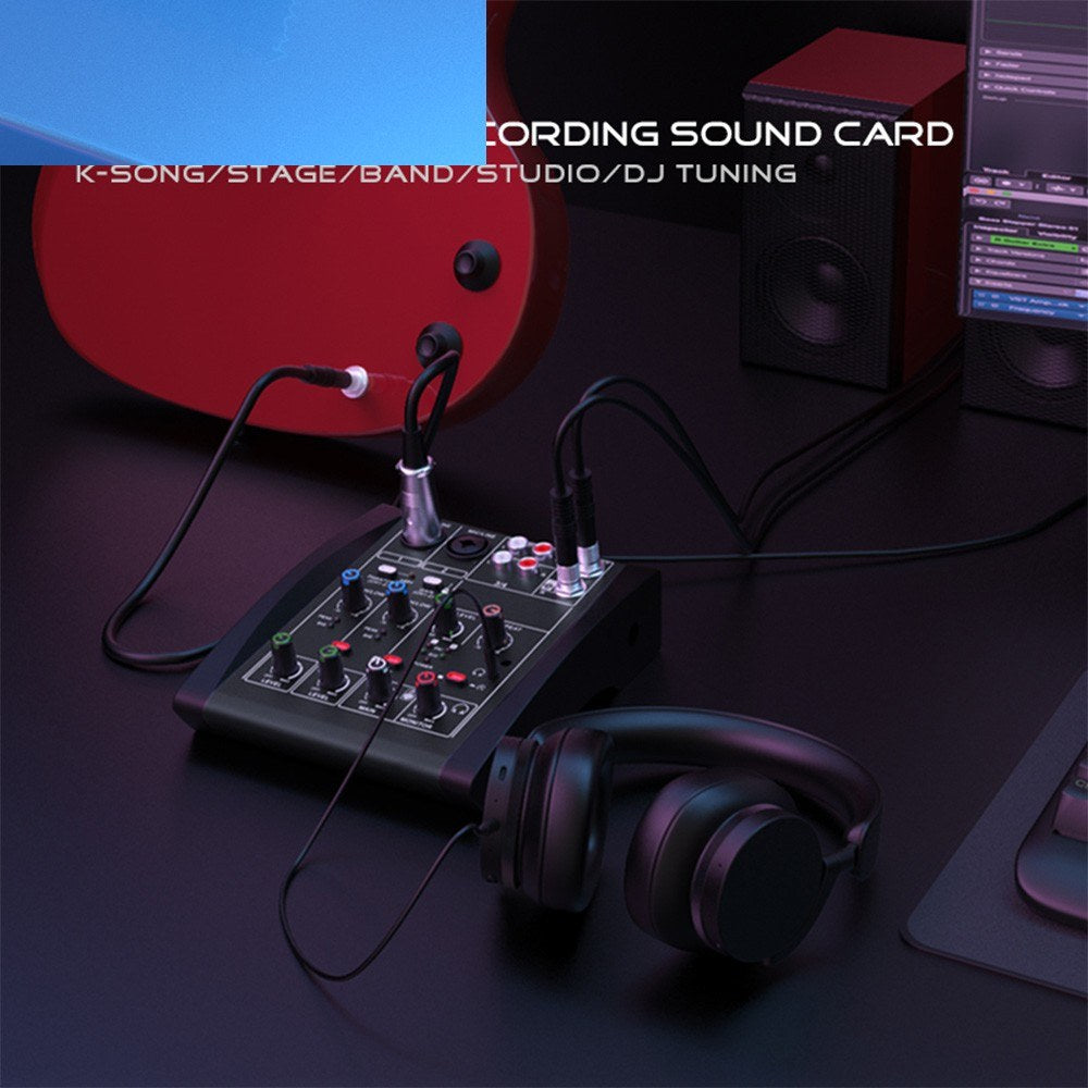4-Channel Audio Mixer with 48V Phantom Power for Home Studio & Live Streaming