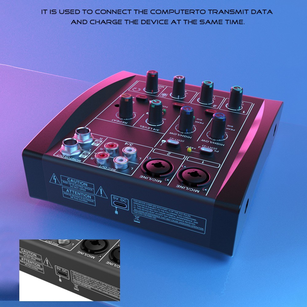 4-Channel Audio Mixer with 48V Phantom Power for Home Studio & Live Streaming