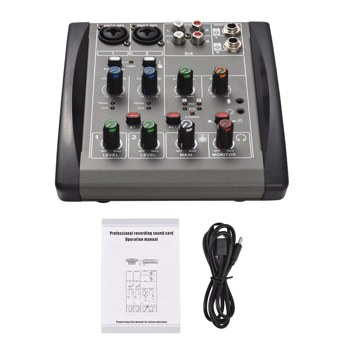 4-Channel Audio Mixer with 48V Phantom Power for Home Studio & Live Streaming