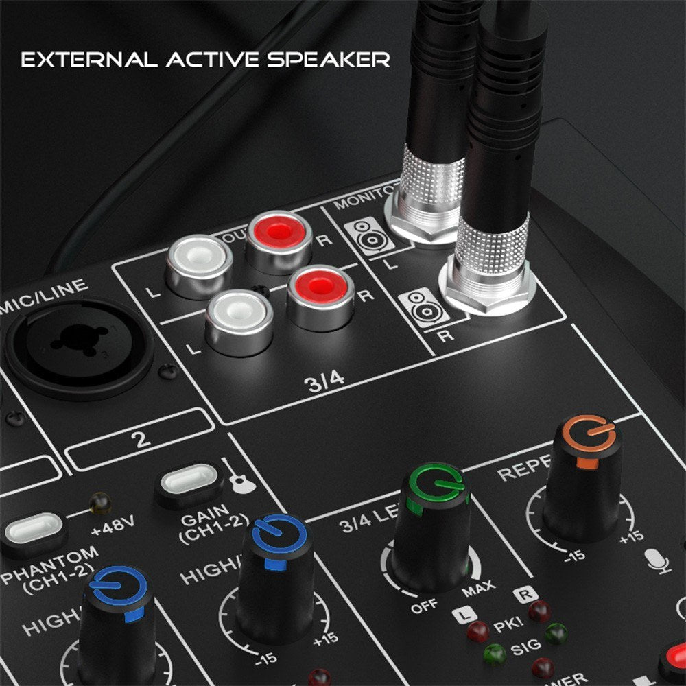 4-Channel Audio Mixer with 48V Phantom Power for Home Studio & Live Streaming