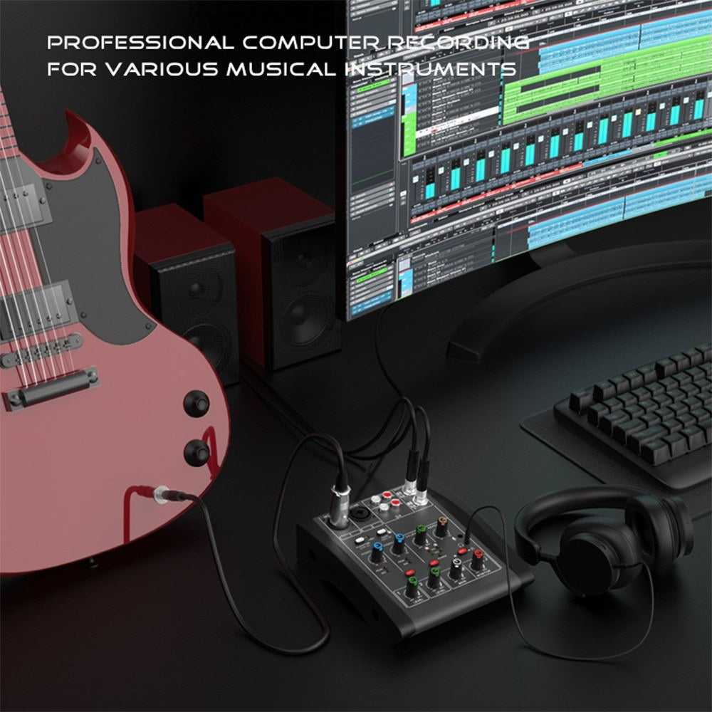 4-Channel Audio Mixer with 48V Phantom Power for Home Studio & Live Streaming