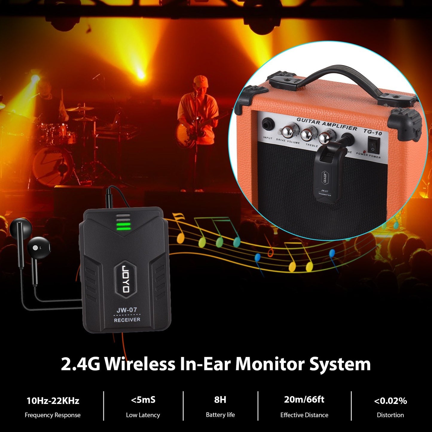 JOYO JW-07 2.4G Wireless In-Ear Monitor System - Premium Sound, Ultra-Low Latency, Extended Range