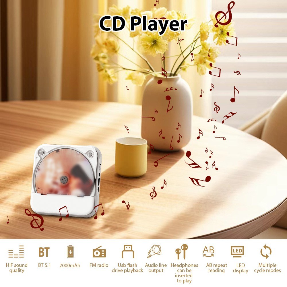 Portable HiFi Stereo CD Player KC-816 BT - LED Display, FM Radio, USB/AUX, Remote Control