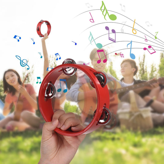 6-Inch Red Wooden Tambourine for Adults with Pleasant Jingle Sound - Single Row Percussion Instrument for Home, School, and Party Supplies