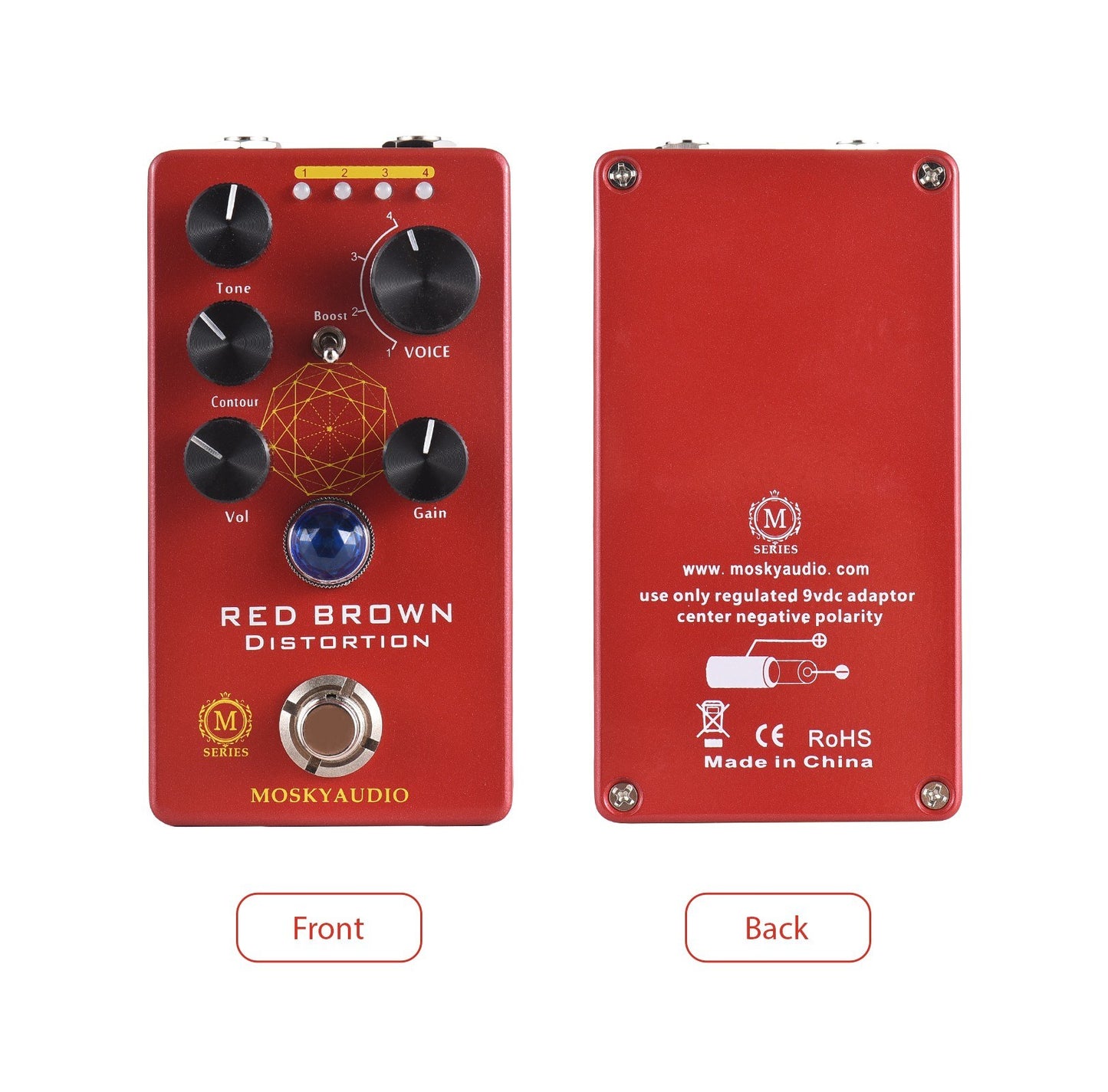 MOSKYAUDIO M Series Red Brown Distortion Guitar Effects Pedal with True Bypass